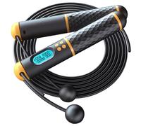 Gatuida Adjustable Digital Counting Jump Rope with Weighted Anti-slip Handles for Indoor Fitness Training Ropeless Skipping Rope with Calorie Counter and Memory Modes for Men Women Workout