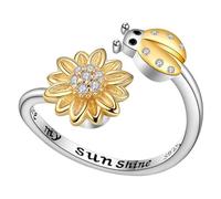 Gatuida Adjustable Sunflower Ladybug Finger Ring Open Band Women’s Flower Jewelry Statement Ring for Girls Valentine’s Day