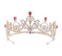 Gatuida Alloy Bridal Tiara Wedding Crown Headband Red and White Rhinestones Baroque Style Princess Hair Decor for Bride Ceremony