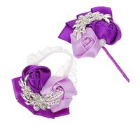 Gatuida Artificial Flower Wrist Corsages Wedding Wrist Flower Rhinestone Corsage Wristlet Bracelet for Women Purple