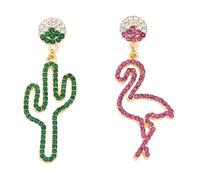 Gatuida Asymmetric Rhinestone Earrings for Women S925 Silver Needle Cactus and Flamingo Ear Studs Colorful Crystal Ear Jewelry for Ladies