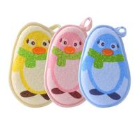 Gatuida Baby Bath Scrubbers 3pcs Set Adorable Exfoliating Body Scrubbers Portable Shower Cleaning Tools for Newborns and Infants with Penguin Print Random Color