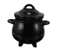 Gatuida Black Ceramic Witch Cauldron Mug Candy Bucket with Lid Halloween Candy Bowl Pot Holder for Party Decor and Experience