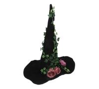 Gatuida Black Velvet Witch Hat Comfortable Fit Head Circumference 56-58cm with Unique Floral Vine Design and Versatile Use for Women for Halloween Parties and Cosplay Events