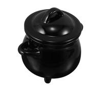 Gatuida Black Witch Cauldron Ceramic Mug with Lid Multipurpose Soup Bowl and Candy Jar Whimsical Halloween Party Decoration and Kitchen Serving Dish