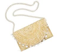 Gatuida Bohemian Straw Crossbody Bag with Balls Decoration Chic Beach Handbag for Women for Outings Shopping and Daily Use Magnetic Closure for Secure Storage
