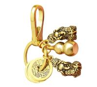 Gatuida Brass Hollow Gourd Double Pi Yao Keychain Charm Five Emperor Coins Retro Feng Shui Lucky Bag Hanging Ornament for Men and Women