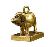 Gatuida Brass Zodiac Pig Stamp Pendant Keychain Table Ornament Decorative Feng Shui Charm for Wealth and Fortune Spring Festival Home Decor