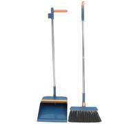 Gatuida Broom and Dustpan Set with Soft Bristles, Foldable Long Handle Household Cleaning Kit in Mocha Blue, Non-Stick Hair Floor Brush for Home and Office Use Assorted Style