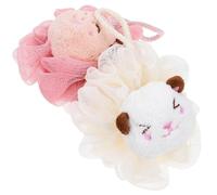 Gatuida Cartoon Shower Loofah 2pcs Set, Exfoliating Body Wash Scrubber Bath Sponge for Adults, Soft Mesh Bath Sponge in Pink and Cream for Bathroom Body Cleansing and Scrubbing