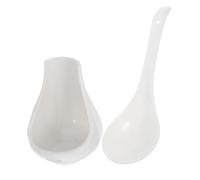 Gatuida Ceramic Large Soup Spoon and Spoon Rest White Porcelain Rice Ladle with Wide Handle for Home Kitchen Restaurant Dining Cutlery Supplies