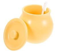 Gatuida Ceramic Spice Jar with Lid and Spoon Seasoning Container for Home Kitchen Dining Room High Temperature Resistant Condiment Holder Milk Yellow Porcelain for Chili Curry Sugar