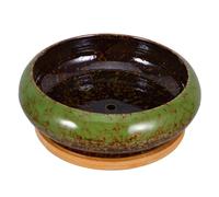 Gatuida Ceramic Succulent Planter Pot with Drainage Hole, Green Glazed Ceramic Flowerpot for Indoor Gardening and Office Bonsai, Bamboo-style Holder Decorative Planting Container