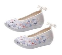 Gatuida Chinese Retro Hanfu Embroidered Silk Shoes for Women Thickened Flat Breathable Dance Performance Footwear Skin-Friendly White Ethnic Style Slip Ancient Costume