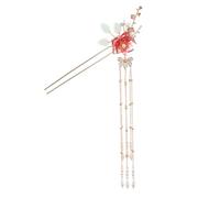 Gatuida Chinese Style Pearl Hair Stick for Women Lightweight Floral Hairpin with Red Tassel Secure Messy Bun Holder for Parties Cosplay Casual Wear Traditional Ancient Hair Chopstick