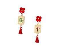 Gatuida Chinese Year Earrings Mahjong Shape Ear Drop Festive Red Decorative Earring for Women Chinese Lunar Year