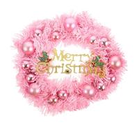 Gatuida Christmas Pink Wreath Hanging Ornament with Merry Christmas Sign and Decorative Balls Festive Xmas Garland for Front Door Window Party Decoration