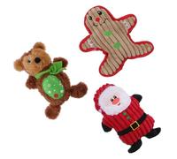 Gatuida Christmas Squeaky Dog 3Pcs Set Plush Chew for Pet Molar Teething with Santa Snowman and Bear, Sturdy Bite Sound for Small to Medium Dogs Holiday Play