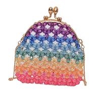 Gatuida Colorful Handmade Beaded Pearl Bag Hollowed Out Acrylic Beads Crossbody Purse for Women Stylish Multi Use Handbag for Cell Phone Wallet Key Rings Makeup Storage