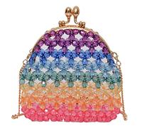 Gatuida Colorful Handmade Beaded Pearl Crossbody Bag for Women Teens Hollowed Out Design with Durable Thread Lightweight Multicoloured Handbag for Phone Keys Makeup Storage