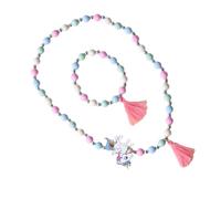 Gatuida Colorful Wood Beaded Necklace and Bracelet for Little with Unicorn Pendant DIY Dress-up Jewelry for Creative Bright Accessories for Party and Photography Props