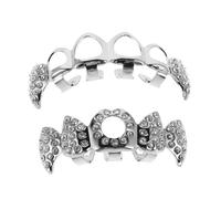 Gatuida Comfortable Rhinestone Copper Vampire Fangs for Cosplay and Halloween Hollow Out Tooth Jewelry with Brilliant Shine and Easy Installation