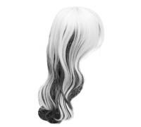 Gatuida Cosplay Party Wig Long Curly Half Black Half White Wig Comfortable Reusable High Temperature Silk Women Scary Bright Style for Halloween Party Random Color