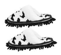 Gatuida Cow Pattern Detachable Mop Slippers for Floor Cleaning Washable Chenille Dusting Shoes for Home Office Kitchen Stylish Cleaning Slippers with Replaceable Covers for Effortless