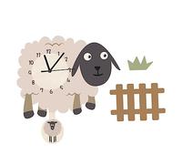 Gatuida Creative Cartoon Swinging Sheep Wall Clock Ultra Quiet Sweeping Movement Lovely Animal Decor for Childrens Bedroom and Home Easy to Hang Wall Clock for Accurate Display