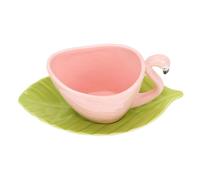 Gatuida Creative Flamingo Ceramic Tea Cup with Saucer Multi Function European Style Coffee and Water Mug for Office and Home Ergonomic Handle Premium Safe Material