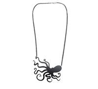 Gatuida Creative Octopus Necklace with Delicate Clavicle Chain Black Plastic and Resin Pendant Vintage Fashion Neck Jewelry for Anniversary and Party