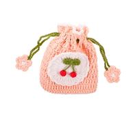 Gatuida Crochet Coin Purse Drawstring Bag Cherry Pattern Woven Lightweight Small Pouch for Women Girls Portable Change Holder for Shopping Beach Storage