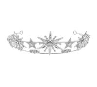 Gatuida Crown Metal and Crystal Material Headband Star Shaped Elegant Silver for Women Lightweight Comfortable Wear for Weddings and Special Occasions