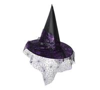 Gatuida Decorative Witch Hat with Veil Enchanting Pointed Design for Halloween Cosplay and Themed Parties Easy to Wear Costume Accessory Multi Event Use