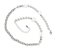 Gatuida Delicate Pearl Choker Necklace for Women Square Crystal Accent Stainless Steel Neck Chain Lightweight Stylish Jewelry for Fashion Accessory for Daily Wear and