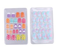Gatuida Detachable Fake Nails for Children 2 Boxes Non-toxic Jelly Glue Artificial Fingernails Lovely Manicure Set for Kids Girl Nail Art Decoration Random Color Random Style