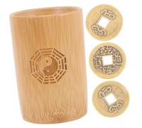 Gatuida Divination Game Bucket with Copper Fortune-telling Coins Bamboo Taoist Divination Tool for Feng Shui Family Gatherings Temple Use Bamboo and Copper