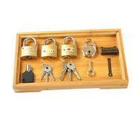 Gatuida Early Learning Lock with Montessori Copper Locks and Bamboo Tray for Safe Unlock for Indoor Outdoor Use Enhances Problem-solving and Creative Thinking Skills