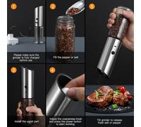 Gatuida Electric Pepper Mill with Adjustable Coarseness One-Handed Operation Salt and Pepper Grinder USB Rechargeable Stainless Steel and Glass Spice Mill for Kitchen Cooking