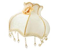 Gatuida European Style Fabric Lampshade with Crochet Floral Design and Hanging Beads Vintage Table Lamp Cover for Floor Lamps Beige Lace Shade for Elegant Home Decor