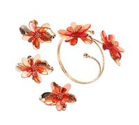 Gatuida Floral Jewelry Set for Women Bridesmaid Drip Oil Flower Necklace Earrings Chunky Bangle Bracelet Lightweight Sweet Aesthetic Accessory for Uplifting Mood and Sophisticated Style