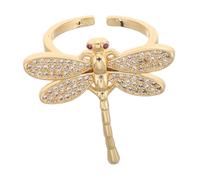 Gatuida Gold Plated Dragonfly Open Ring with Adjustable Design Dazzling Cubic Zirconia for Women Elegant Statement Jewelry for Weddings Anniversaries and Daily Wear