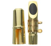 Gatuida Gold Plated Metal Alto Saxophone Mouthpiece with Two Pads Saxophone Head for Beginners and Professionals Enhances Harmonics and Comfort Includes Metal Cap for Cleanliness