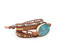 Gatuida Golden Bohemia Style Beaded Bracelet for Women Handwoven Natural Ocean Stone Jewelry Retro Bohemian Wrist Decor for Daily Wear and Parties