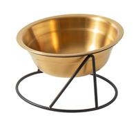 Gatuida Golden Stainless Steel Pet Cat Feeding Bowl with Raised Black Iron Smooth Edge Neck Protection Kitten Feeder for Comfortable Eating and Easy Cleaning