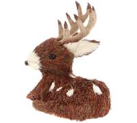 Gatuida Grass Weaving Lying Deer Xmas Decor Compact Lightweight Christmas Ornament for Home Office Premium Quality Desktop Adorn with Smooth Surface Festive Holiday Decoration