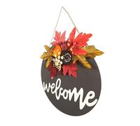 Gatuida Halloween Door Sign Wreath with Pumpkin and Skull Design Autumn Maple Leaf Plaque for Home Wall Hanging Easy to Decorate Halloween Decor Prop for Party and Porch
