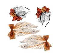 Gatuida Halloween Pumpkin Hair Accessories with Mesh Tulle Bow and Spider Web Clips Orange Bowknot Hairband and Barrettes for Women and Spooky Fall Photo Prop Headpiece for Party and