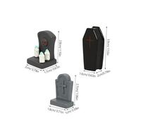 Gatuida Halloween Resin Tombstone and Coffin Mini Graveyard Decor with Candle Props Haunted House Ornament for Outdoor Garden and Party Display