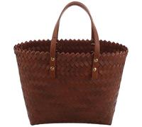 Gatuida Handwoven Beach Tote Bag: Brown Plastic Rattan Woven Tote With PU Leather Handle - Fashionable Beach Shoulder Bag - Summer Shopping Purse